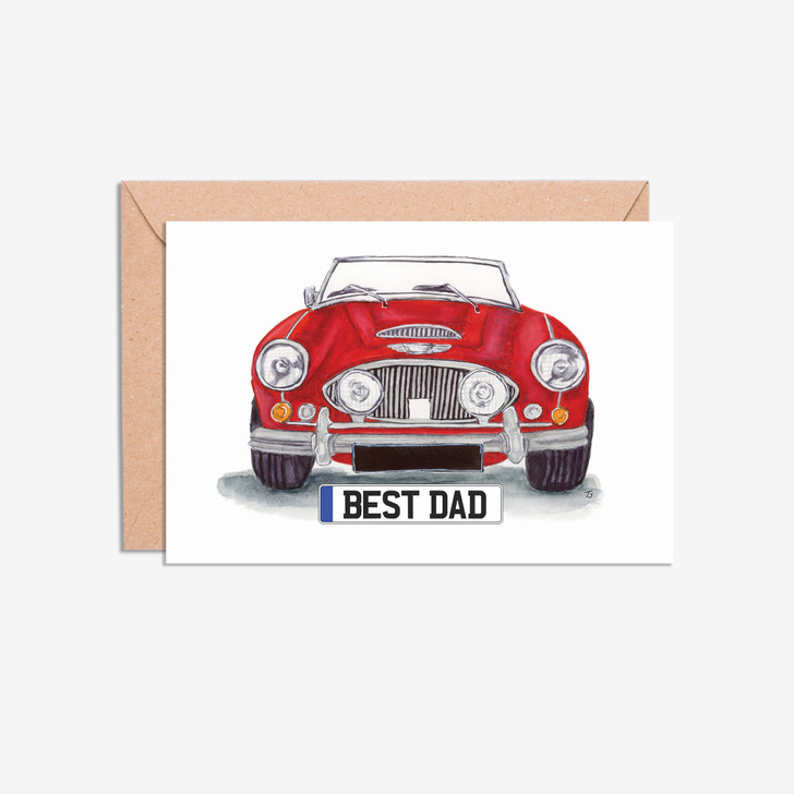 Best Dad Number Plate Austin Healey Front Car Illustration Card