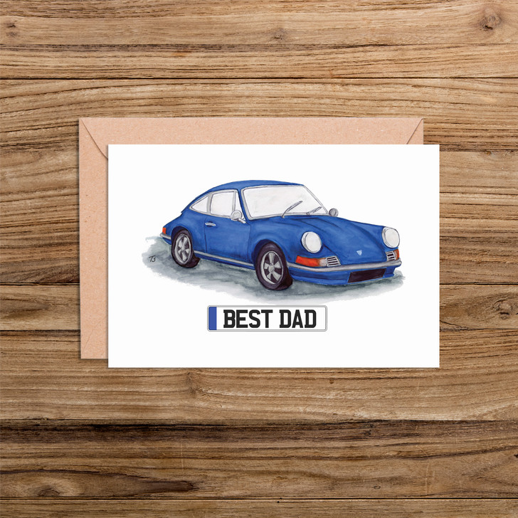 Best Dad Number Plate Porsche 911 Car Illustration Card