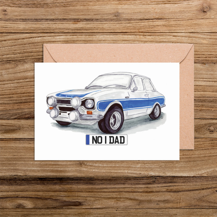 No 1 Dad Number Plate Ford Escort MK 1 Car Illustration Card
