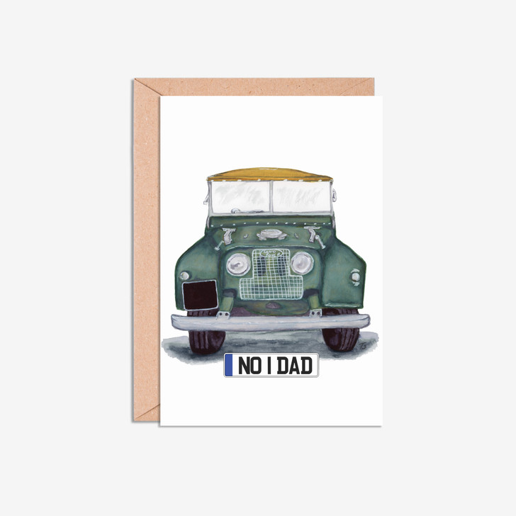 No 1 Dad Number Plate Land Rover Front Car Illustration Card