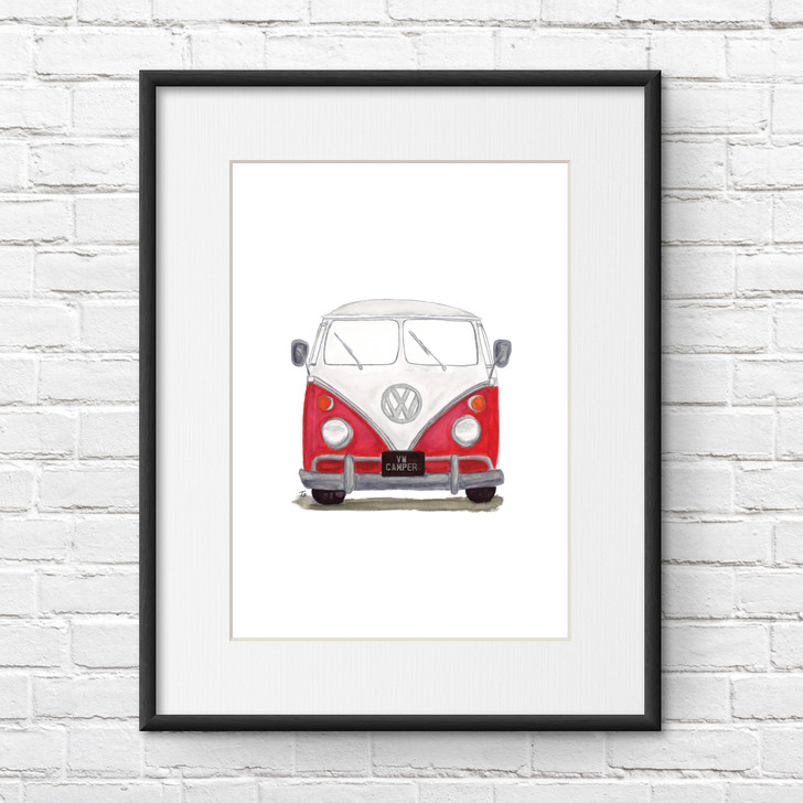 Red  VW Camper Illustration Portrait Print