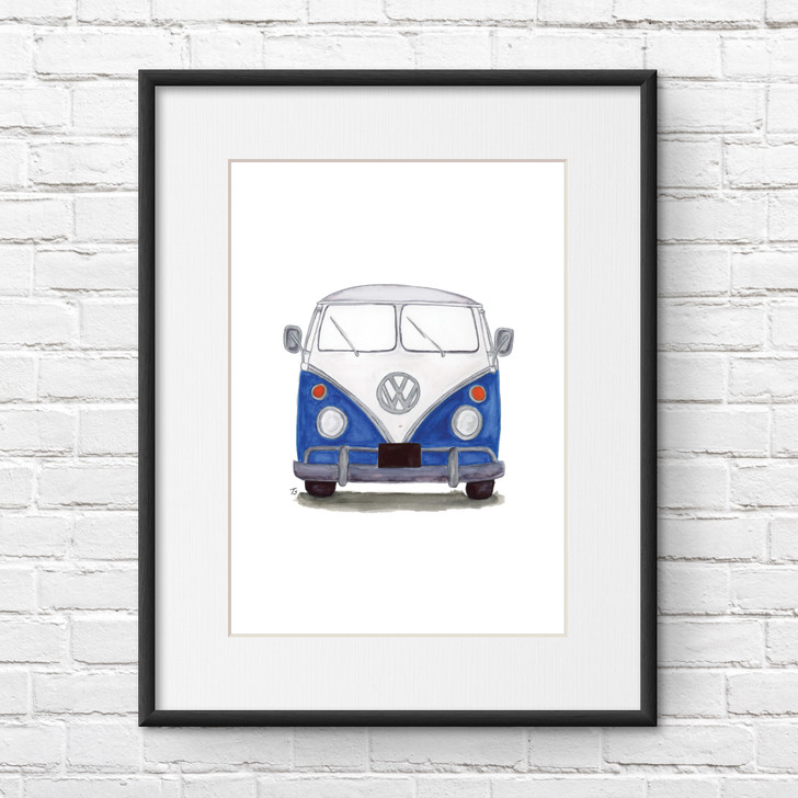 Blue VW Camper Illustration Portrait Giclée Print