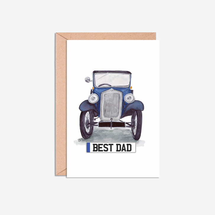 Best Dad Number Plate Austin 7 Car Illustration Card