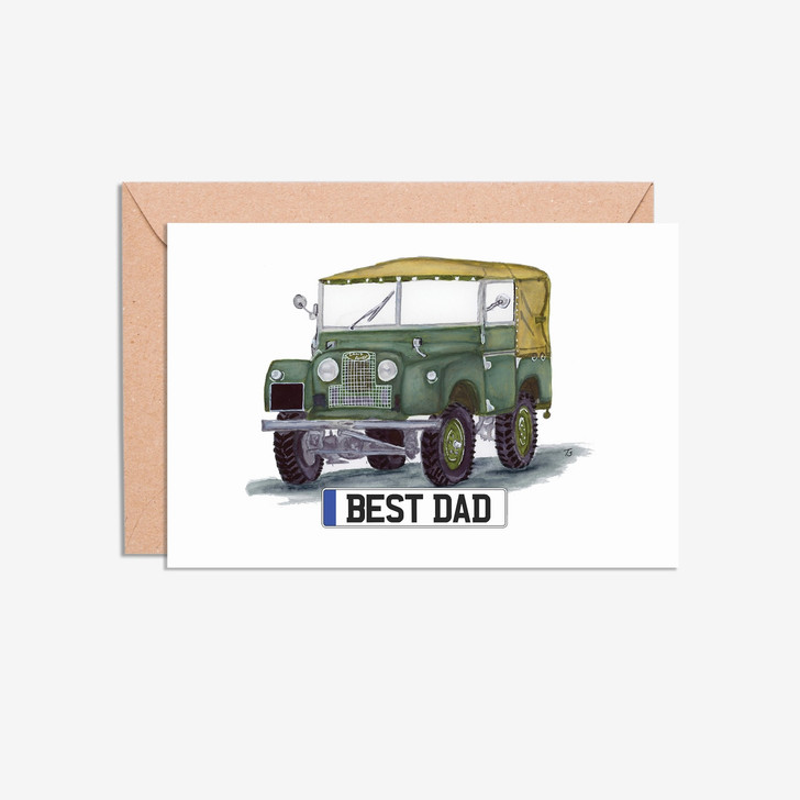 Best Dad Number Plate Land Rover Front Car Illustration Card