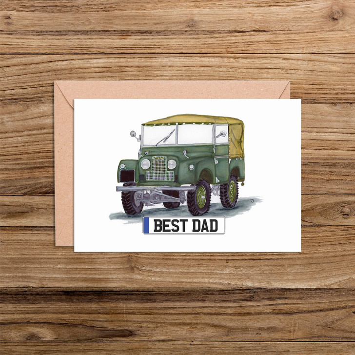 Best Dad Number Plate Land Rover Front Car Illustration Card