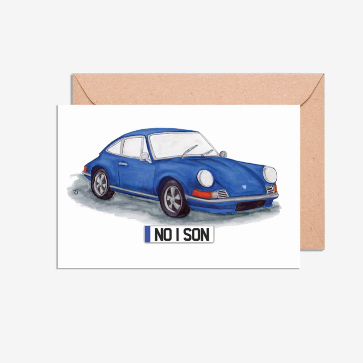 No 1 Son Number Plate Porsche 911 Car Illustration Card