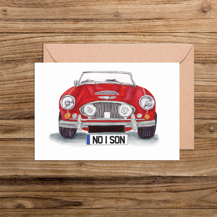 No 1 Son Number Plate Austin Healey Front Car Illustration Card