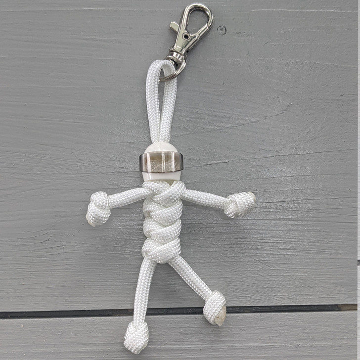 White Racer With White Helmet Paracord Keyring Buddy