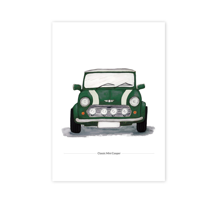 Racing Green Classic Mini Cooper Illustration Giclée Print