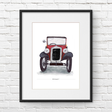 Austin 7 Saloon Front View Illustration in Red Car Print | Typhoon Studios