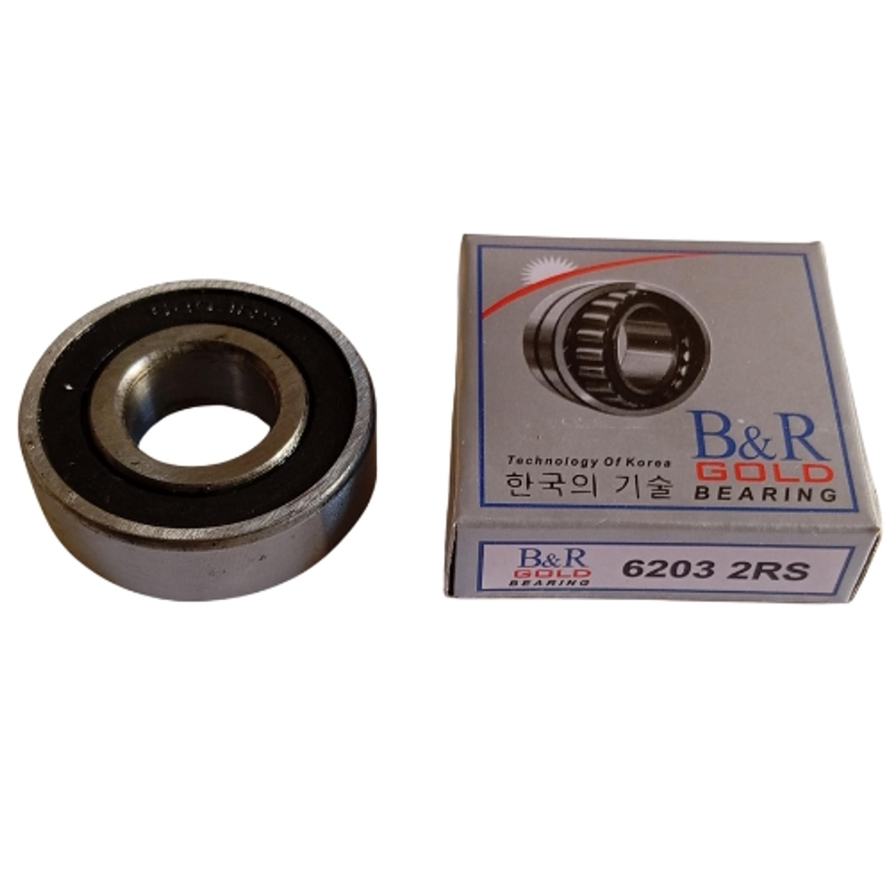 B&R Gold Deep Groove Ball Bearing 6203-2RS Generic,
Inside Diameter: 17mm 
Outside Diameter: 40mm 
Width: 12mm 
Seal Type: Rubber seal on both sides B&R Gold Deep Groove Ball Bearing 6203-2RS Generic,
Inside Diameter: 17mm 
Outside Diameter: 40mm 
Width: 12mm 
Seal Type: Rubber seal on both sides