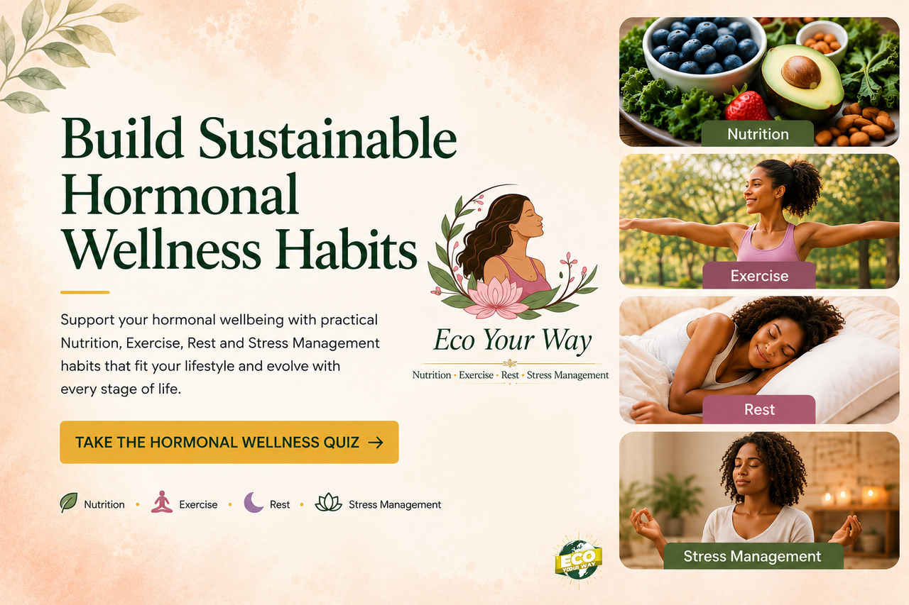 Eco Your Way helps women support their hormonal wellbeing through the NERS Framework: Nutrition, Exercise, Rest and Stress Management.