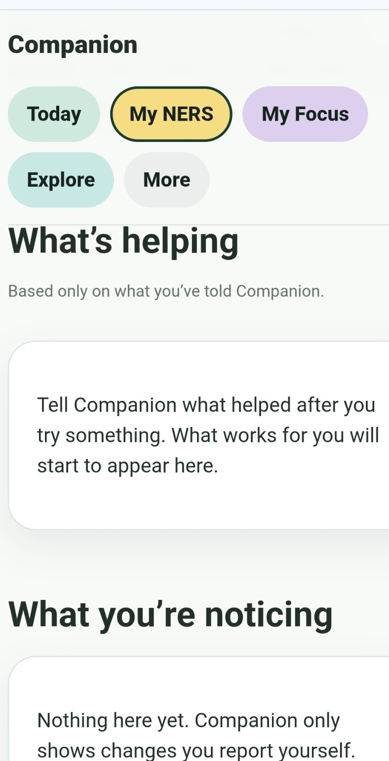 ECO Wellness Companion My NERS screen showing the What's helping section