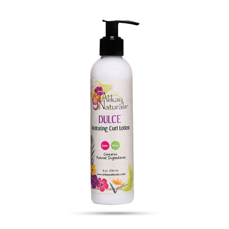 Alikay Naturals Dulce Hydrating Curl Lotion 8oz bottle with sweet almond oil, avocado oil, and hibiscus extract for curly hair