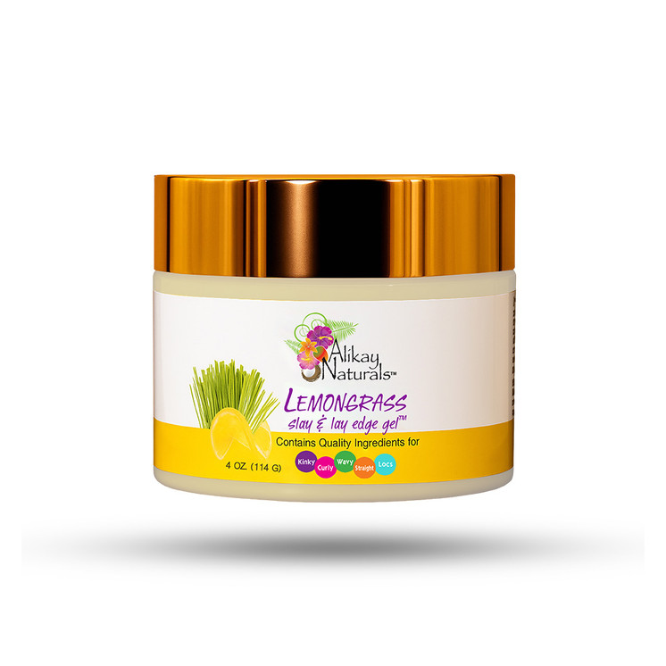 Alikay Naturals Lemongrass Slay and Lay Edge Gel 4oz jar strong-hold edge control with lemongrass oil and aloe vera