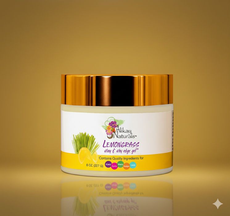 Alikay Naturals Lemongrass Slay and Lay Edge Gel 4oz part of the Lemongrass Style Collection for all hair types and textures