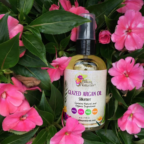 Alikay Naturals Glazed Argan Oil Silkener, lightweight finishing oil for all hair types heat protectant and shine booster