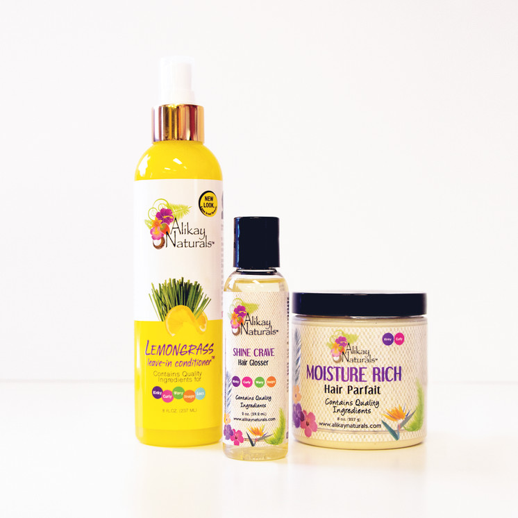 Alikay Naturals L.O.C. Method Kit with Moisture Rich Hair Parfait, Lemongrass Leave-In Conditioner, and Shine Crave Hair Glosser