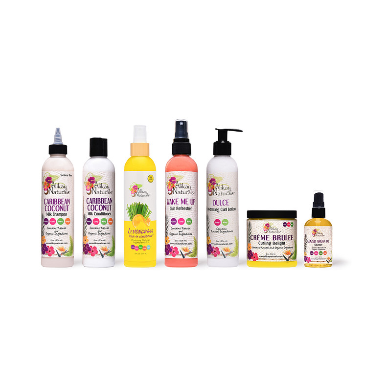 curl collection, curly hair products, hydrating curl kit, natural curl care, curl refresher, curl defining cream, argan oil for curls, frizz free curls, Alikay Naturals curl products, moisture for curly hair