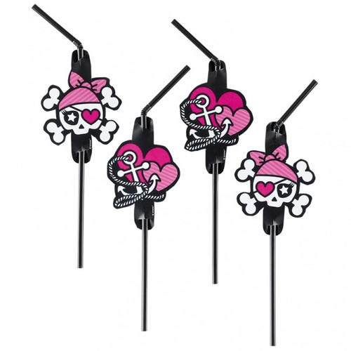 Pink Pirates Party Drinking Straws - Discontinued