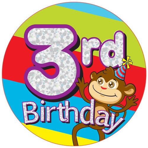 Jumbo Age 3 Monkey Birthday Badge Jumbo Age 3 Monkey Birthday Badge