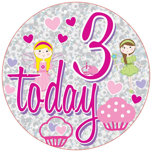 Jumbo Age 3 Fairy Princess Birthday Badge 