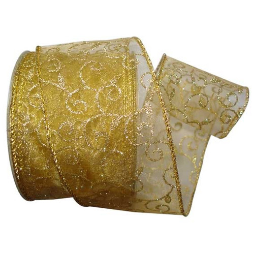 Gold Swirl Organza Ribbon (63mm x 10 yds) Gold Swirl Organza Ribbon (63mm x 10 yds)