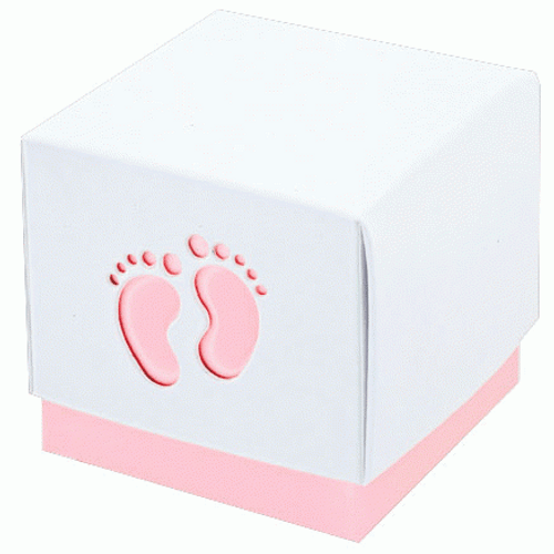 Pack 10 - baby footprint favour box - pink 60x60x60mm