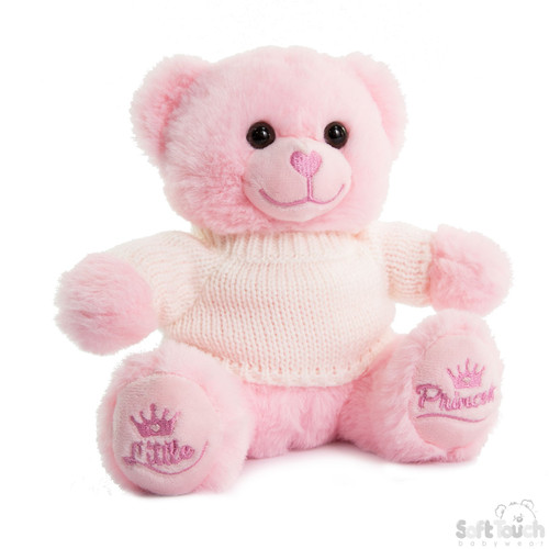 Pink Teddy Bear with Sweater & Little Princess Embroidery Pink Teddy Bear with Sweater & Little Princess Embroidery
