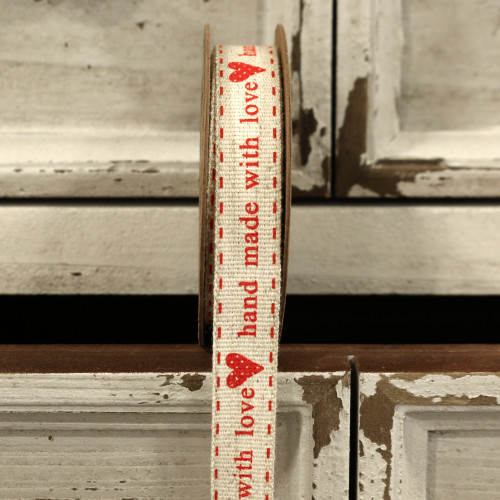 'Handmade with Love' Red Linen Ribbon 15mm 'Handmade with Love' Red Linen Ribbon 15mm