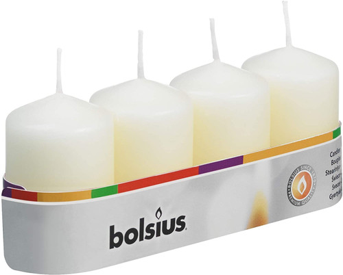Pack of 4 Bolsius Ivory Pillar Candles (60x40mm)