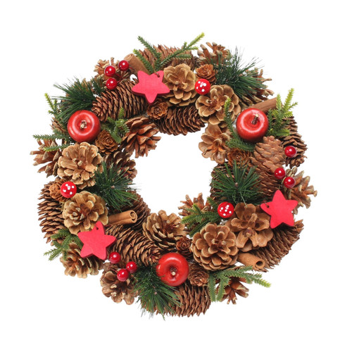 Woodland Natural Wreath with Red Stars