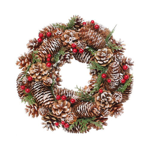 Woodland Snow Wreath with Red Berries - Discontinued