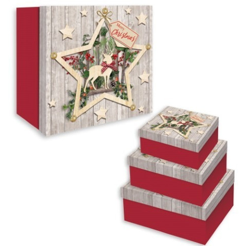 Wooden-Effect Star Nested Gift Boxes (Set of 3)