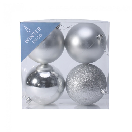 10cm Silver Shatterproof Baubles (x4) 10cm Silver Shatterproof Baubles (x4)