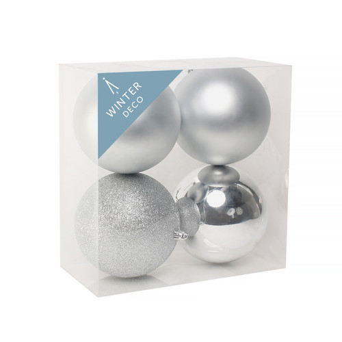 Silver Shatterproof Baubles (12cm) (4 pieces) Silver Shatterproof Baubles (12cm) (4 pieces)