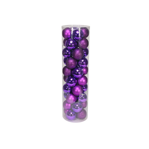 40 Purple Baubles in Matt, Shiny & Glitter Finish (8cm)