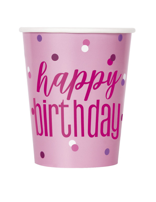 9oz Pink and Silver Happy Birthday Cup