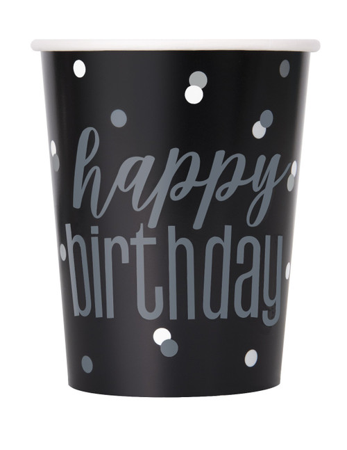 9oz Black and Silver Happy Birthday Cups 9oz Black and Silver Happy Birthday Cups