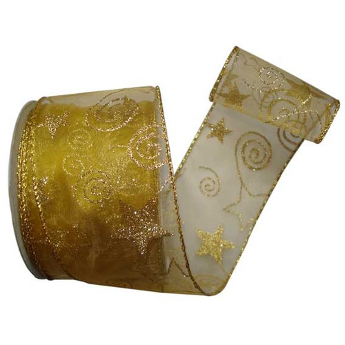 Gold Star & Swirls Organza Ribbon Gold Star & Swirls Organza Ribbon