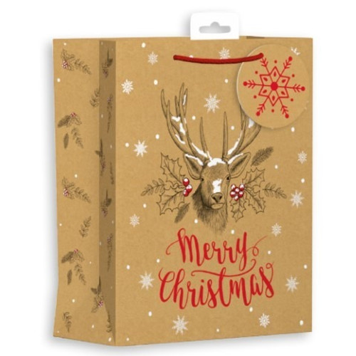 Medium Kraft Reindeer Christmas Gift Bag