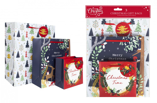 Christmas Time Gift Bags (Pack Of 3)