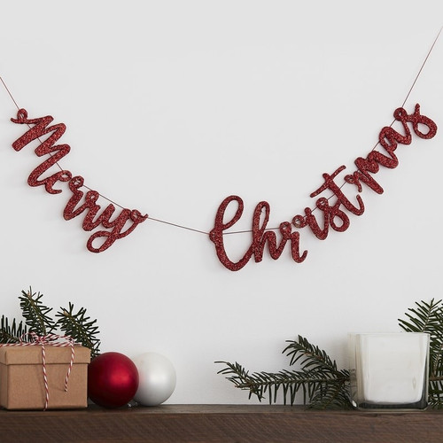 Silly Santa Merry Christmas Red Glitter Bunting Silly Santa Merry Christmas Red Glitter Bunting