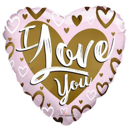 I Love You Gold And Pink Heart (36 Inch)