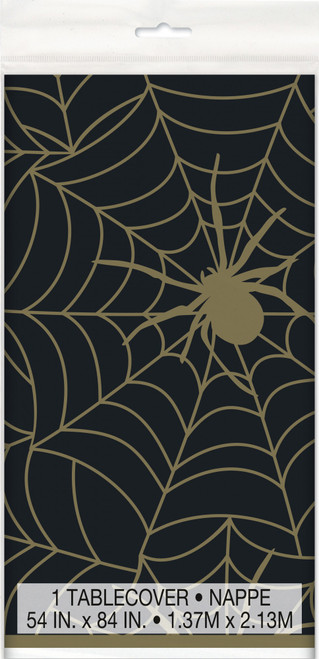 Black and Gold Spider Web Plastic Tablecover (54 x 84 Inch) Black and Gold Spider Web Plastic Tablecover (54 x 84 Inch)