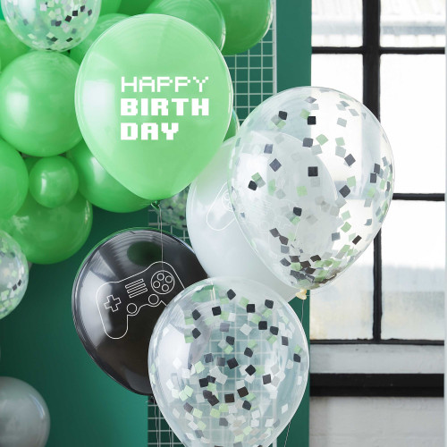 Black, Green and Grey Controller Confetti Balloon Bundle