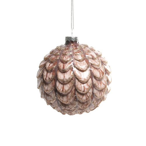 Pink Champagne Ruffled Glass Bauble (Dia10cm) Pink Champagne Ruffled Glass Bauble (Dia10cm)