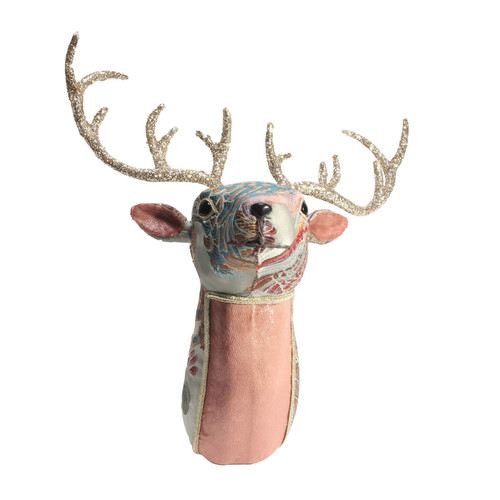 Sage and Pink Embroidered Deer Head (17.5cm) Sage and Pink Embroidered Deer Head (17.5cm)