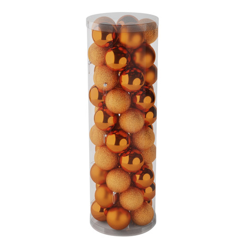48 Orange Baubles in Matte, Shiny & Glitter Finish (10cm)