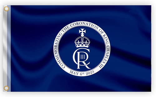 King Charles Coronation Cypher Flag (5 x3 ft) King Charles Coronation Cypher Flag (5 x3 ft)